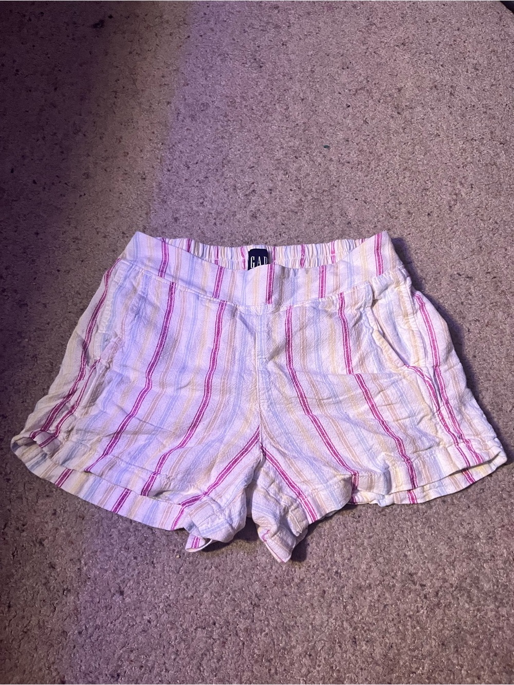 GAP White Cotton-Blend High Waist Shorts with Pink & Yellow Stripes
